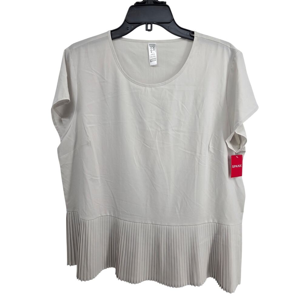 Spanx NEW Yes, Pleats! Tee White Cloud Top Size XL